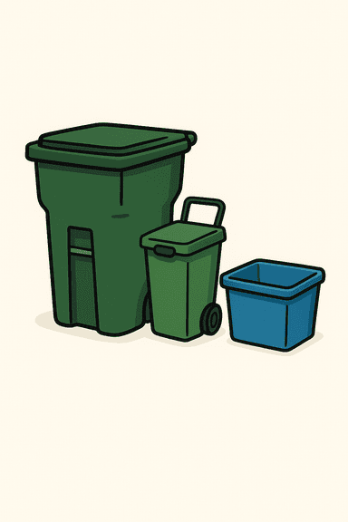 Garbage, green, and blue bins